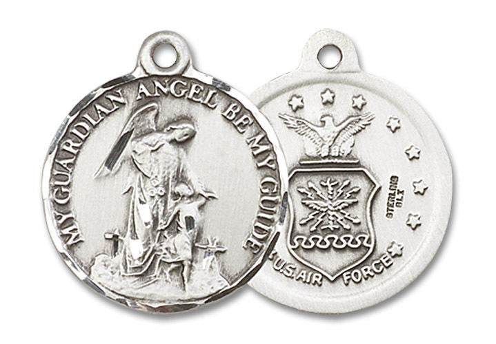Guardian Angel Air Force Medal - Sterling Silver 7/8 x 3/4 Round Pendant 0341SS1
