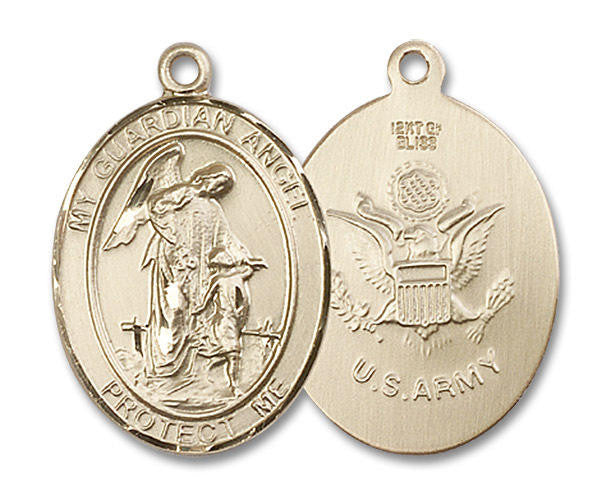 Guardian Angel Army Medal - 14kt Gold Oval Pendant 3 Sizes