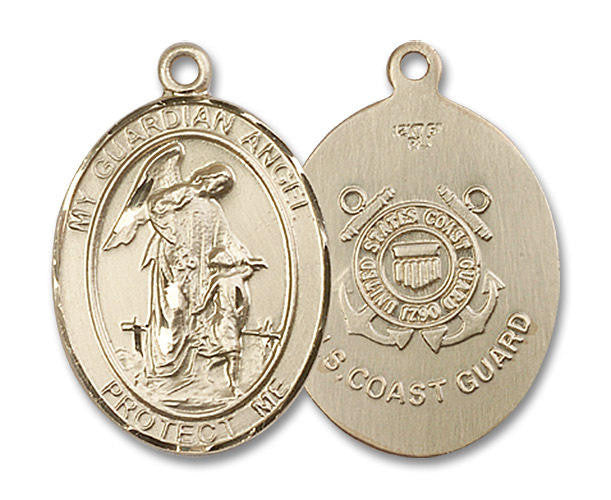 Guardian Angel Coast Guard Medal - 14kt Gold Oval Pendant 3 Sizes