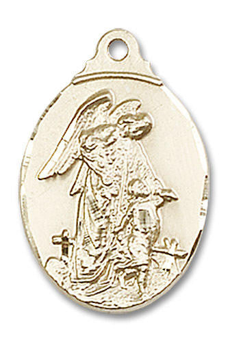 Guardian Angel Medal - 14kt Gold 7/8 x 1/2 Oval Pendant 0599E