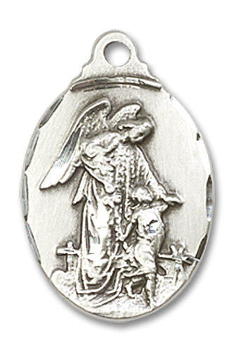 Guardian Angel Medal - Sterling Silver 7/8 x 1/2 Oval Pendant 0599ESS