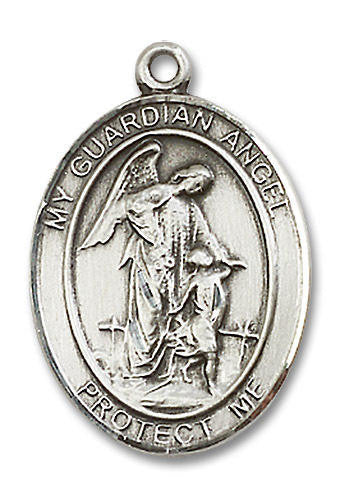 Guardian Angel Medal - Sterling Silver Oval Pendant 3 Sizes