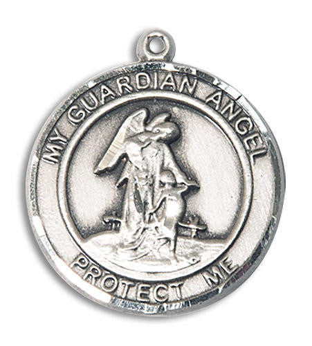 Guardian Angel Medal - Sterling Silver Round Pendant 2 Sizes