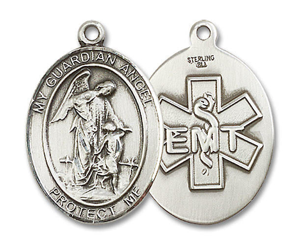 Guardian Angel Paramedic Medal - Sterling Silver Oval Pendant 3 Sizes