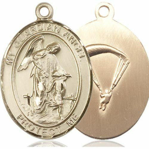Guardian Angel Paratrooper Medal - 14kt Gold Oval Pendant 3 Sizes
