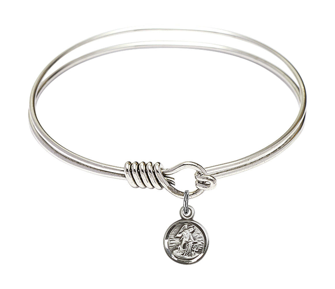 Guardian Angel Round Eye Hook Bangle Bracelet - Sterling Silver Charm - 6.25 Inch 2340SS