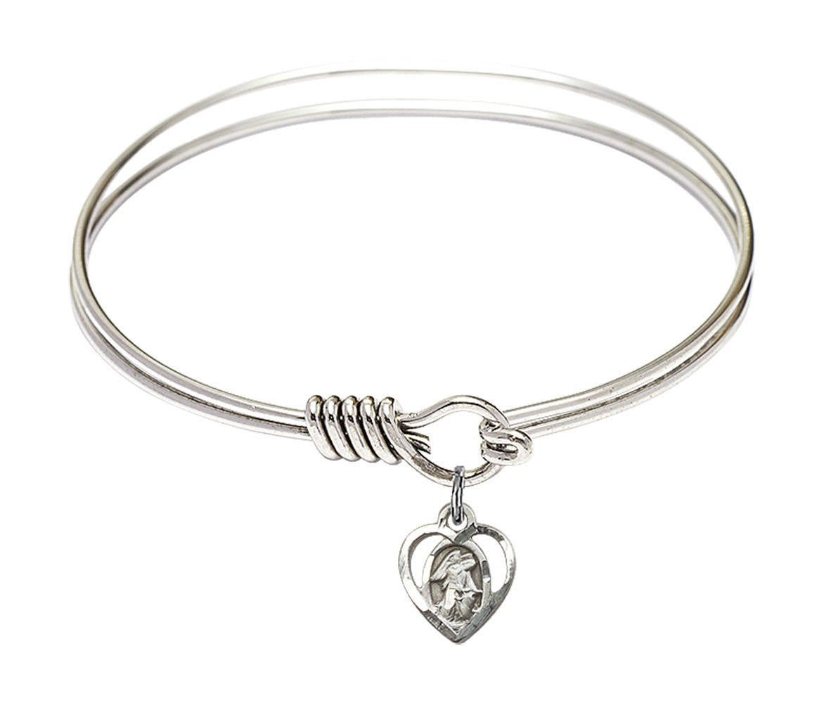 Guardian Angel Round Eye Hook Bangle Bracelet - Sterling Silver Charm - 6.25 Inch 5407SS