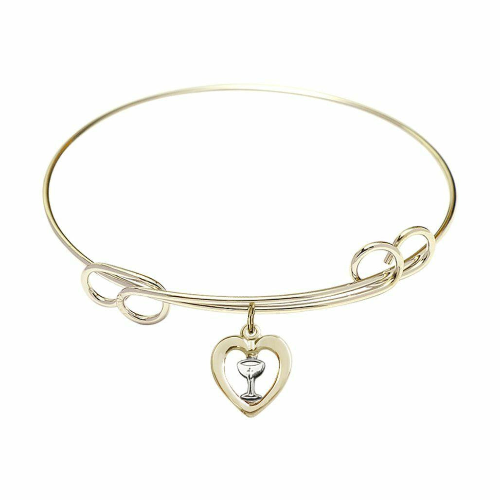 Heart and Chalice Double Loop Bangle Bracelet - Gold-Filled Charm B