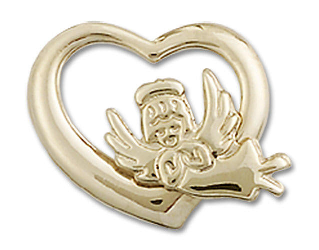 Heart and Guardian Angel Pendant Charm - 14kt Gold 4206