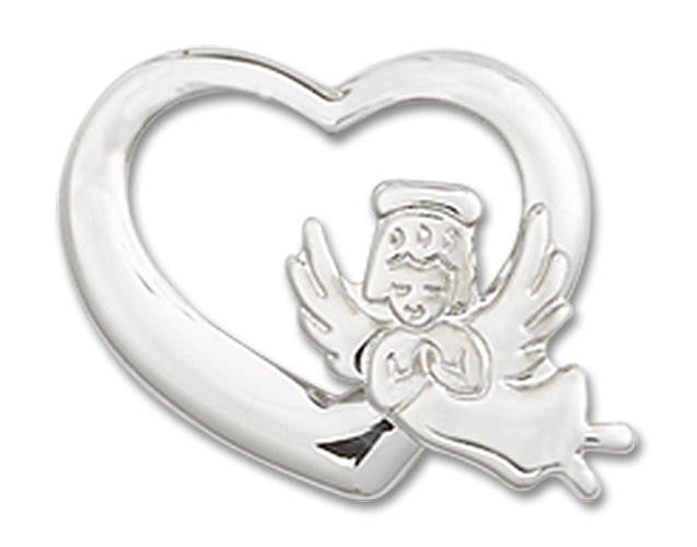 Heart and Guardian Angel Pendant Charm - Sterling Silver 4206SS