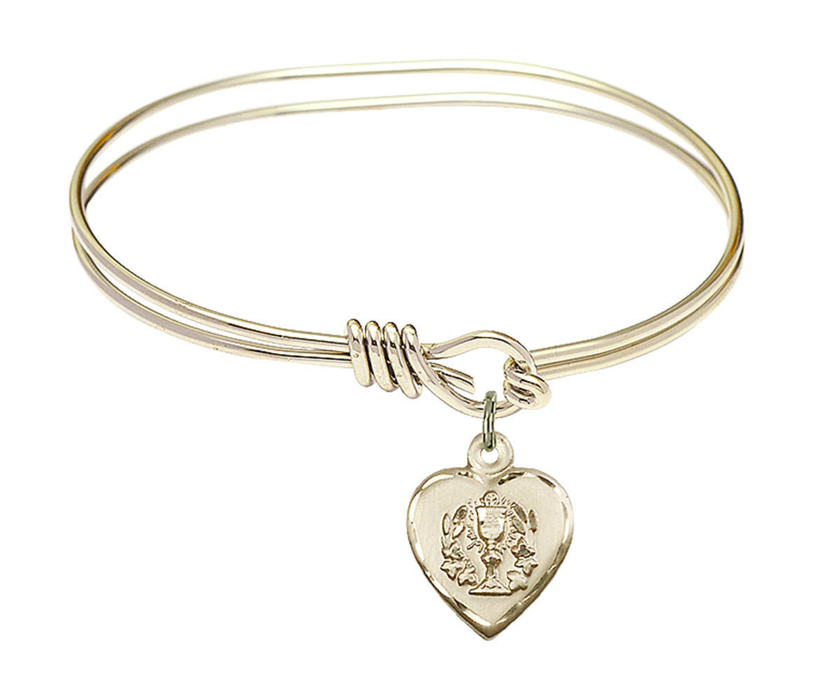 Heart - Communion Eye Hook Bangle Bracelet - Gold-Filled Charm 0892GF