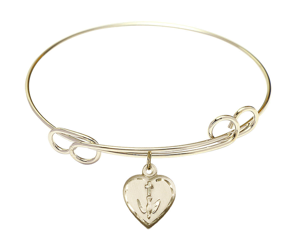 Heart - Confirmation Double Loop Bangle Bracelet - Gold-Filled Charm