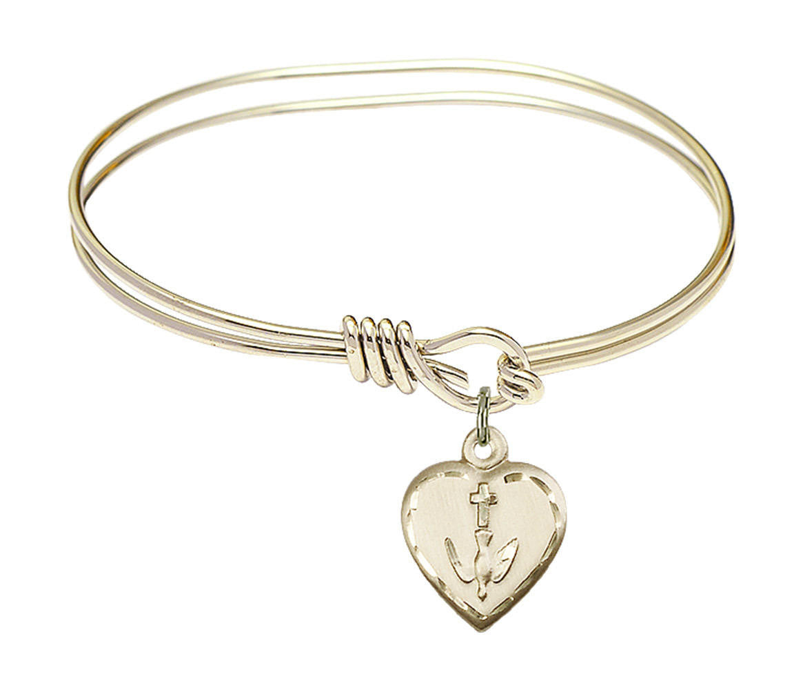 Heart - Confirmation Eye Hook Bangle Bracelet - Gold-Filled Charm 0891GF