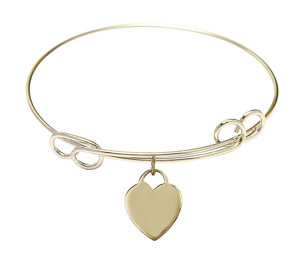Heart Double Loop Bangle Bracelet - Gold-Filled Charm