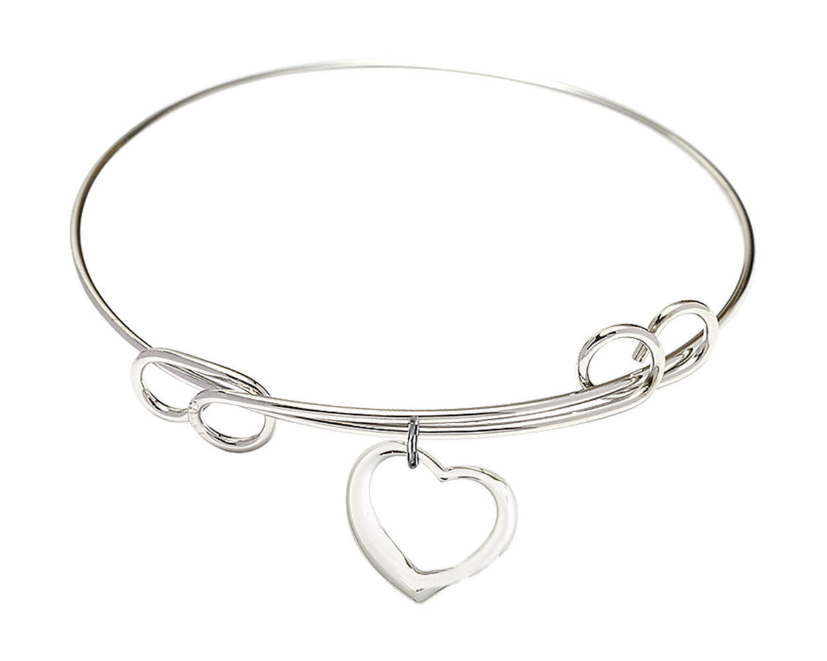 Heart Double Loop Bangle Bracelet - Sterling Silver Charm 4208SS