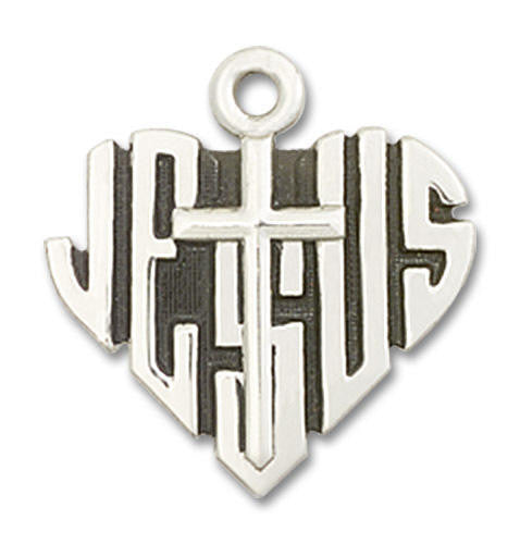Heart of Jesus with Cross Pendant - Sterling Silver 5/8 x 5/8 6043SS