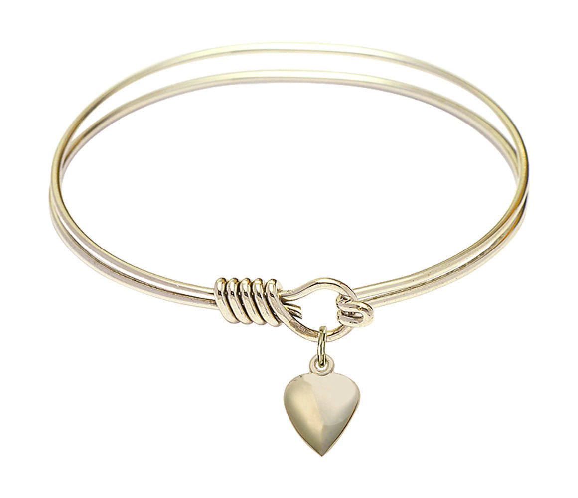Heart Round Eye Hook Bangle Bracelet - Gold-Filled Charm - 6.25 Inch 4158HGF