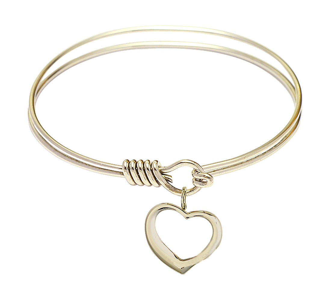 Heart Round Eye Hook Bangle Bracelet - Gold-Filled Charm - 6.25 Inch 4208GF