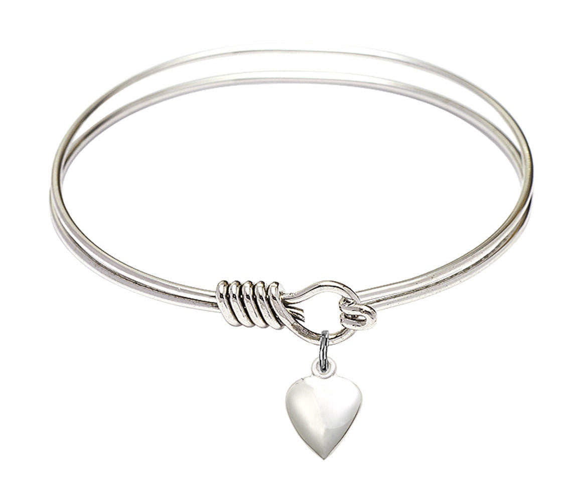 Heart Round Eye Hook Bangle Bracelet - Sterling Silver Charm - 6.25 Inch 4158HSS