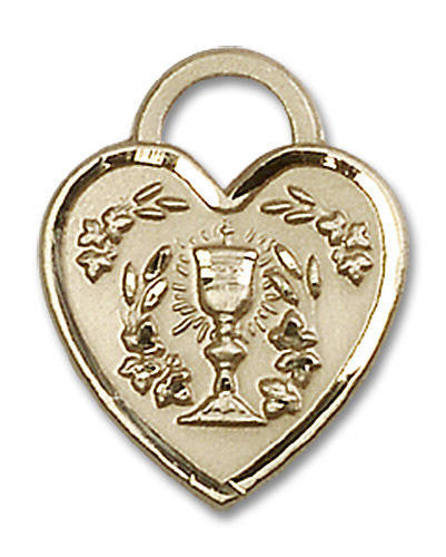 Heart Shaped First Communion Pendant - 14kt Gold 3/4 x 5/8 3204