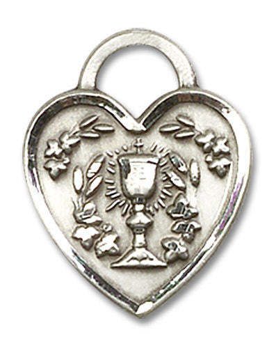 Heart Shaped First Communion Pendant - Sterling Silver 3/4 x 5/8 3204SS