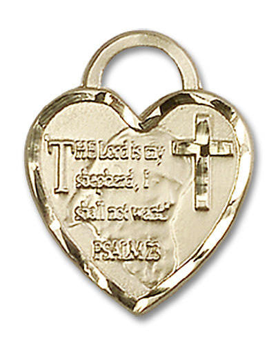 Heart Shaped Lord is My Shepherd Pendant - 14kt Gold 3/4 x 5/8 3211