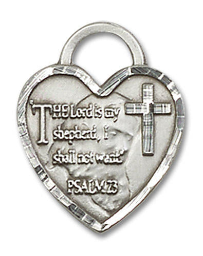 Heart Shaped Lord is My Shepherd Pendant - Sterling Silver 3/4 x 5/8 3211SS