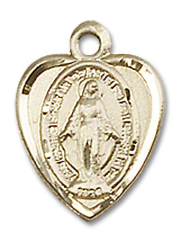 Heart Shaped Miraculous Medal Pendant Charm - 14kt Gold 0706M