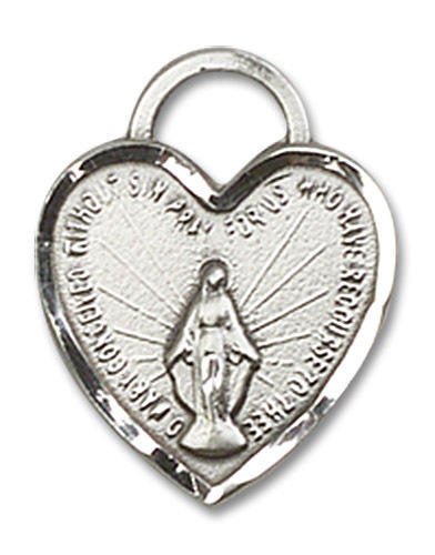 Heart Shaped Miraculous Medal - Sterling Silver 5/8 x 1/2 Pendant 3401SS