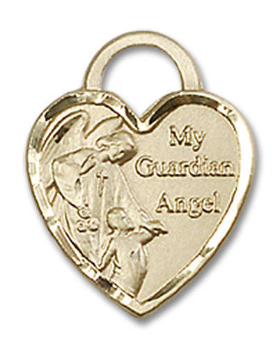 Heart Shaped My Guardian Angel Pendant - 14kt Gold 5/8 x 1/2 3402