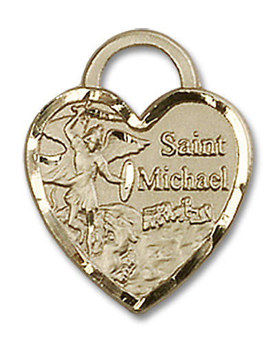Heart Shaped St Michael Pendant - 14kt Gold 3/4 x 5/8 3203