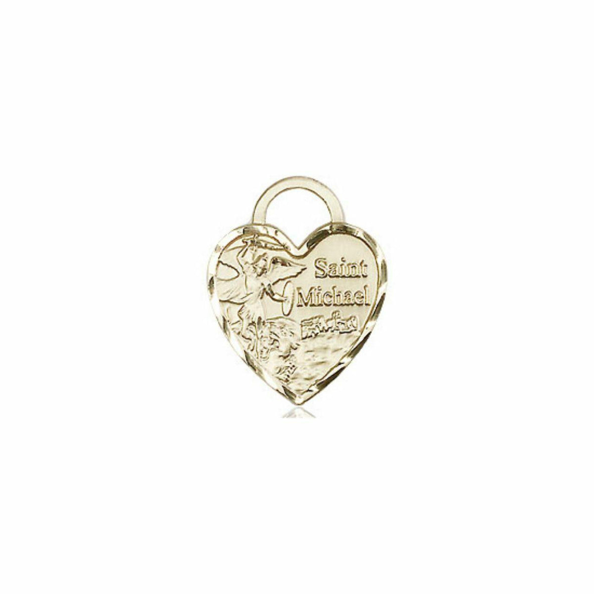 Heart Shaped St Michael Pendant - 14kt Gold 5/8 x 1/2 3403
