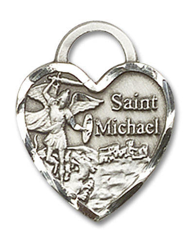 Heart Shaped St Michael Pendant - Sterling Silver 3/4 x 5/8 3203SS
