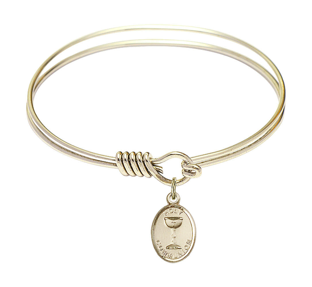 Holy Communion Round Eye Hook Bangle Bracelet - Gold-Filled Charm - 6.25 Inch 0976GF