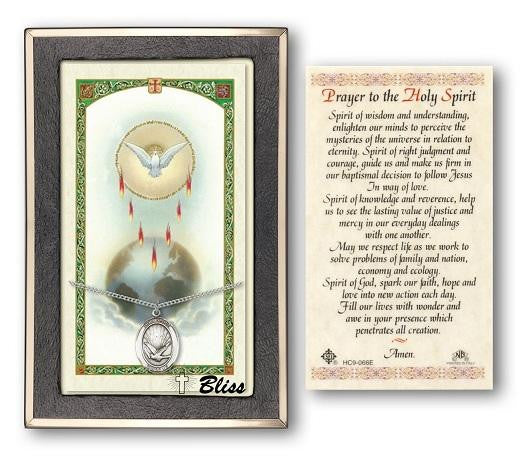 Holy Spirit Medal With Prayer Card - Sterling Silver 3/4 x 1/2 Oval Pendant PC8044SS