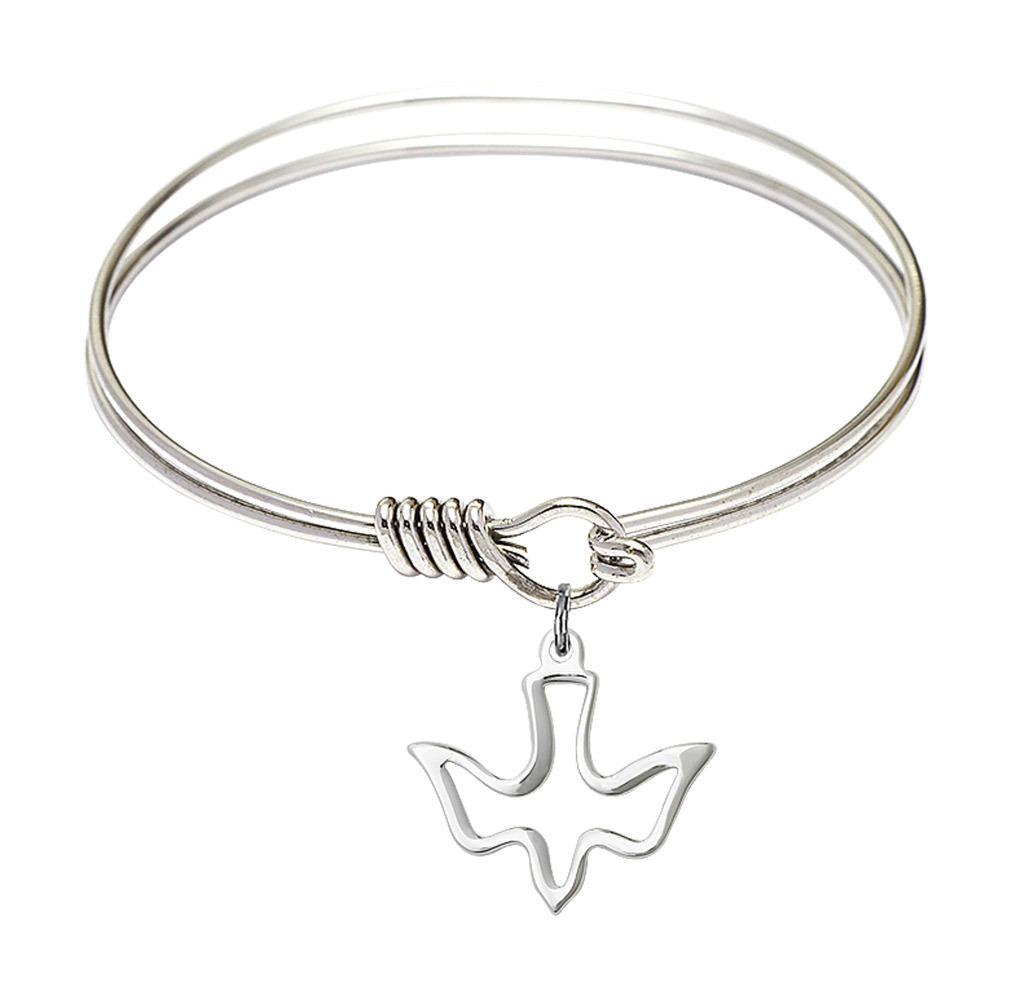Holy Spirit Round Eye Hook Bangle Bracelet - Sterling Silver Charm - 6.25 Inch 1510SS