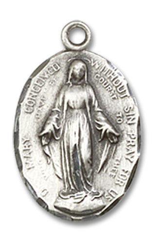 Immaculate Conception Medal - Sterling Silver 5/8 x 3/8 Oval Pendant 84-100SS