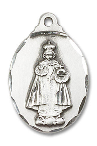 Infant of Prague Medal - Sterling Silver 7/8 x 1/2 Oval Pendant 0599ISS