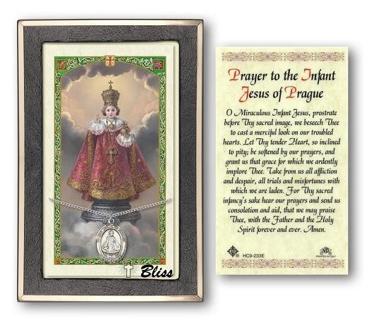 Infant of Prague Medal With Prayer Card - Sterling Silver 3/4 x 1/2 Oval Pendant PC8207SS