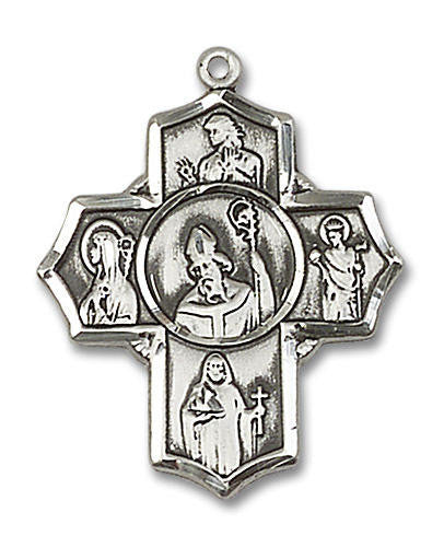 Irish Saints 5-Way Medal - Sterling Silver 1 1/4 x 1 Pendant 5718SS