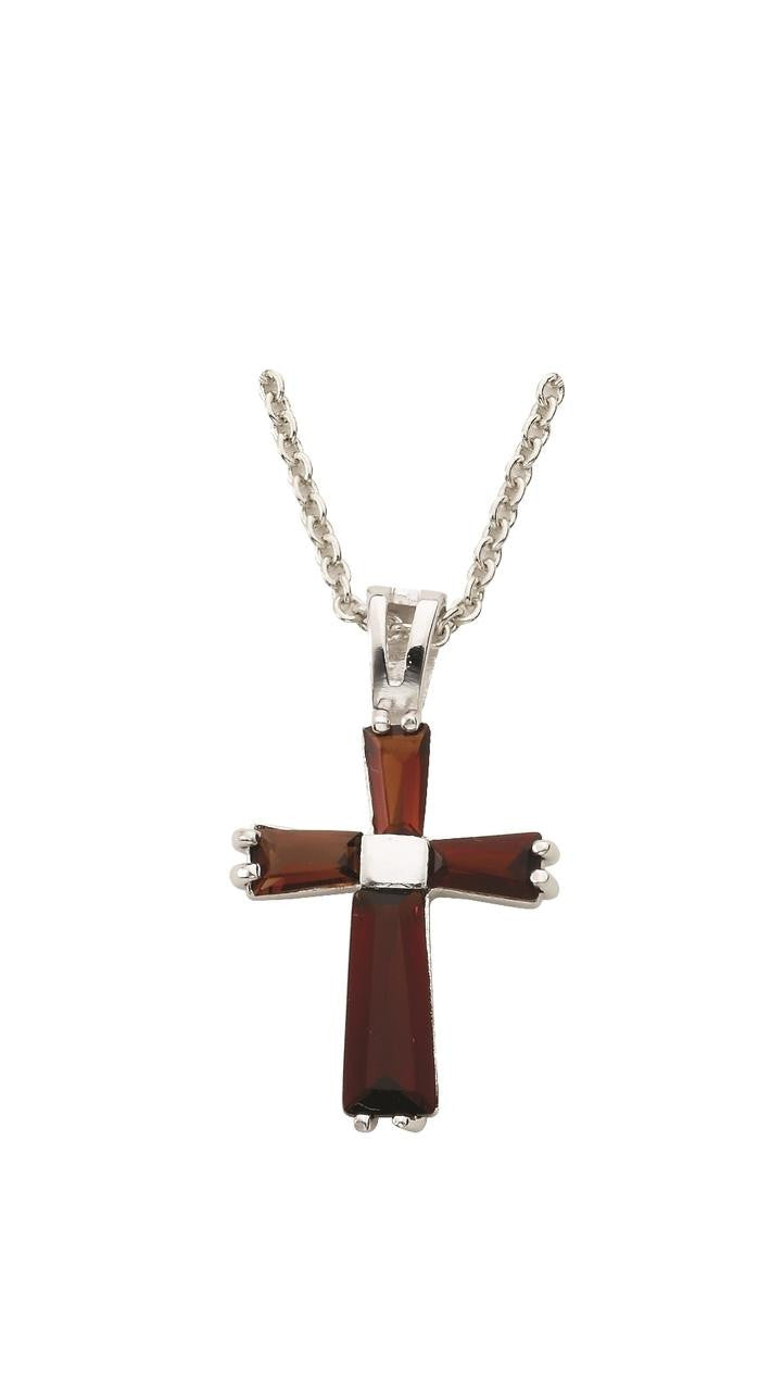 January Ladies Birthstone Cross Necklace - Sterling Silver Pendant on 18 Stainless Chain SX9401SH