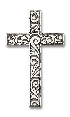 Knurled Pectoral Cross Pendant - Sterling Silver 3 x 1 3/4 5637SS