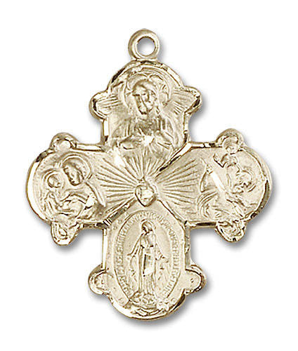 Large 4-Way Medal - 14kt Gold 1 1/8 x 7/8 Pendant 0042