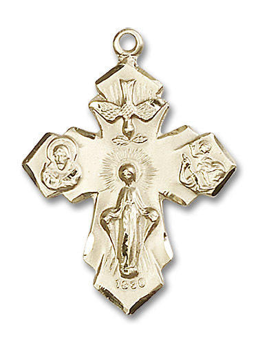 Large 4-Way Miraculous Mary Medal - 14kt Gold 1 1/4 x 7/8 Pendant 0048