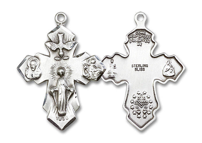 Large 4-Way Miraculous Mary Medal - Sterling Silver 1 1/4 x 7/8 Pendant 0048SS