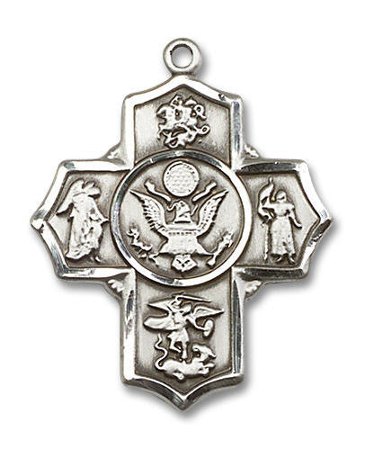 Large Army 5-Way Medal - Sterling Silver 1 1/4 x 1 Pendant 5790SS2