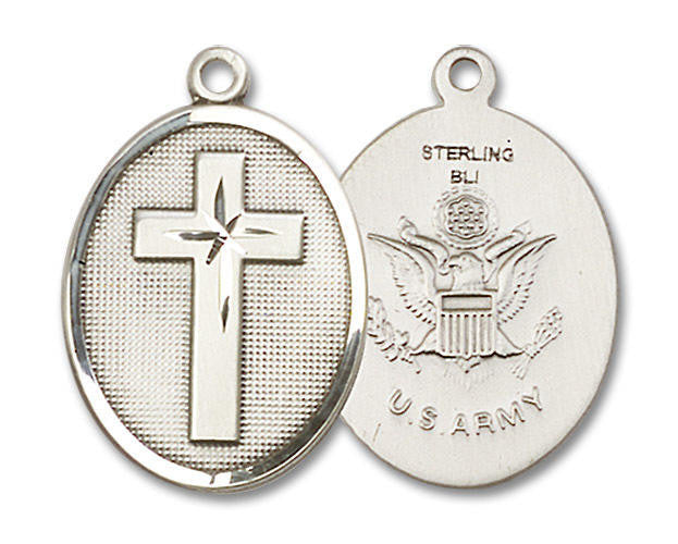 Large Army Cross Medal - Sterling Silver 1 1/8 x 3/4 Oval Pendant 0783SS2