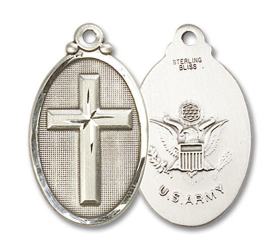 Large Army Cross Medal - Sterling Silver 1 1/8 x 5/8 Oval Pendant 4145YSS2