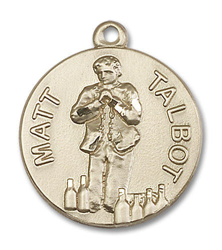 Large Blessed Matt Talbot Medal - 14kt Gold 1 x 7/8 Round Pendant 0831