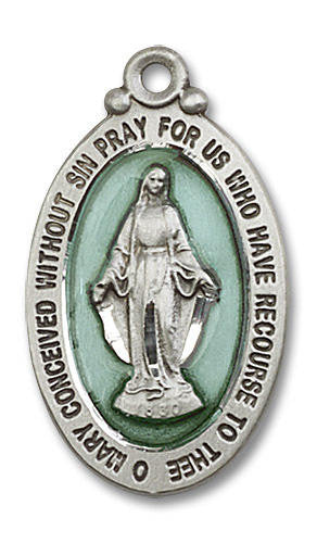 Large Blue Miraculous Medal - Sterling Silver 1 1/8 x 5/8 Oval Pendant 4145EMSS